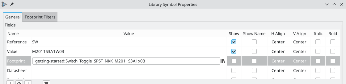 switch footprint set as default for symbol