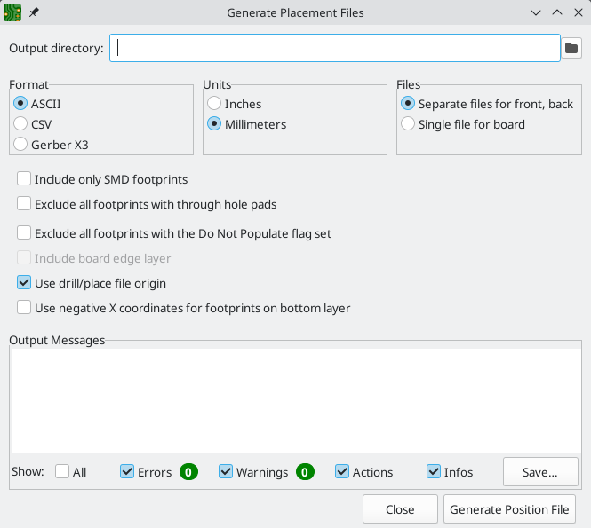 generate placement files dialog