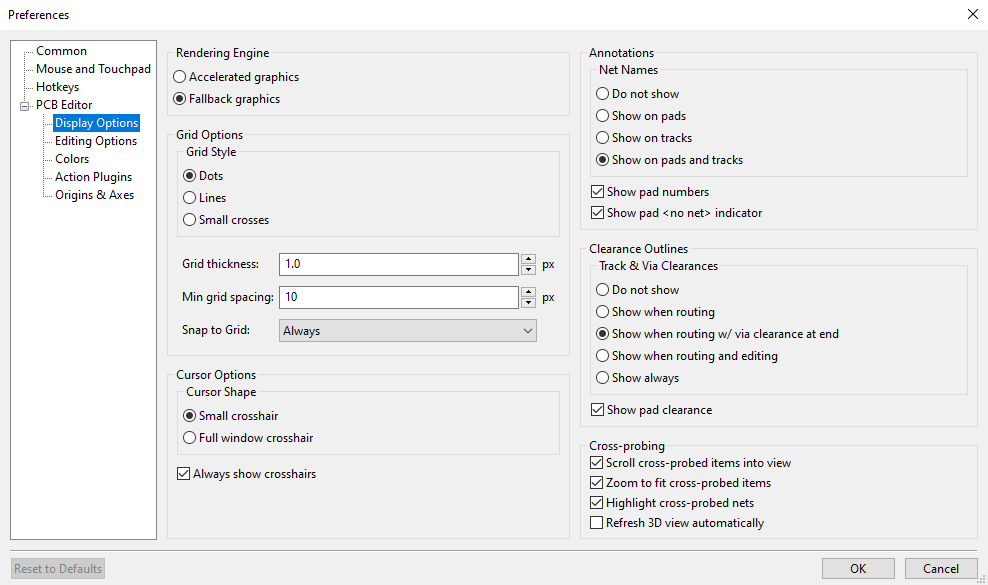 pcbnew preferences display