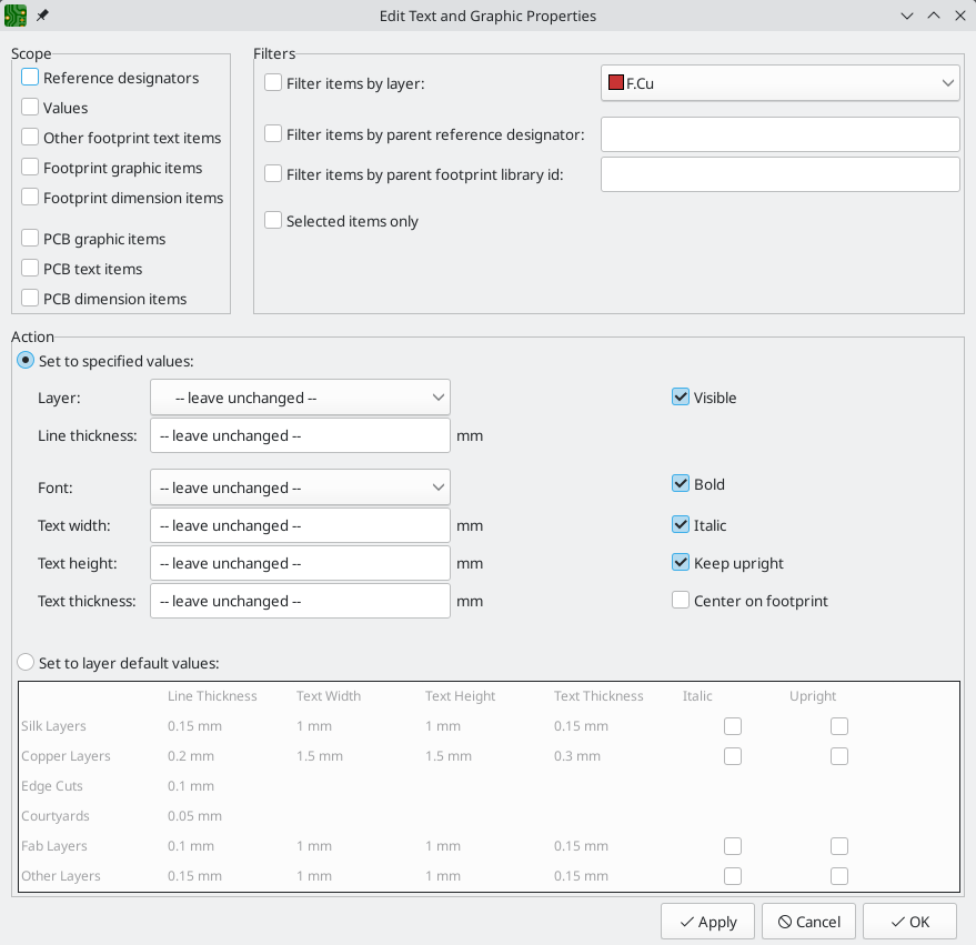 pcbnew edit text and graphics properties