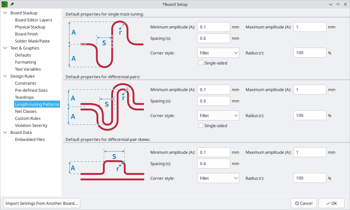 board setup length tuning patterns