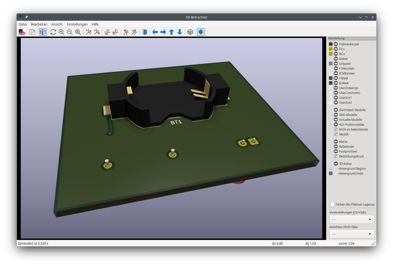 Raytracing-Ansicht der Leiterplatte