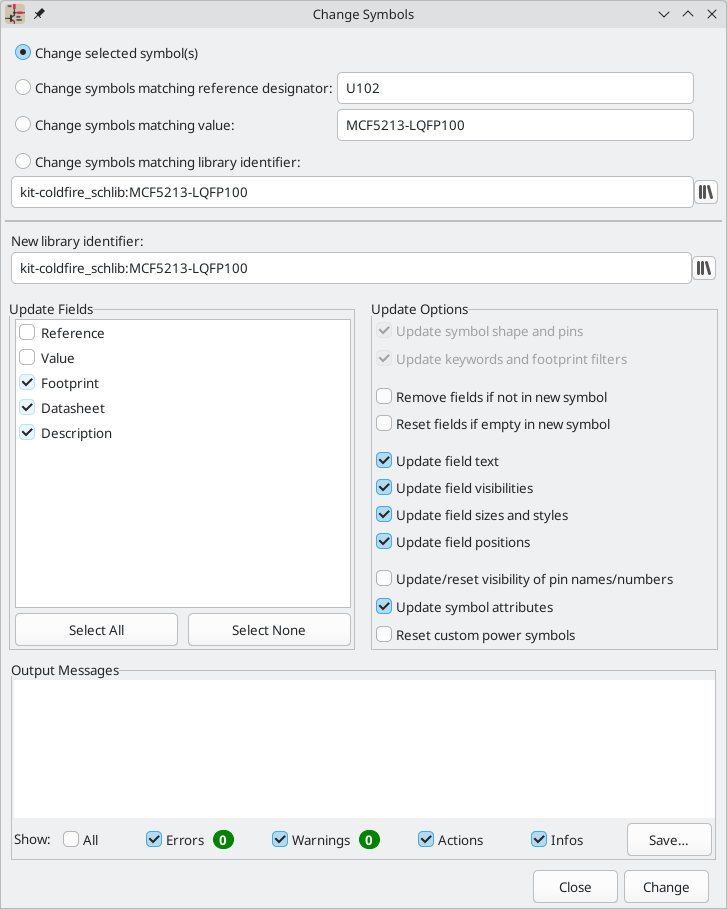 change symbol dialog