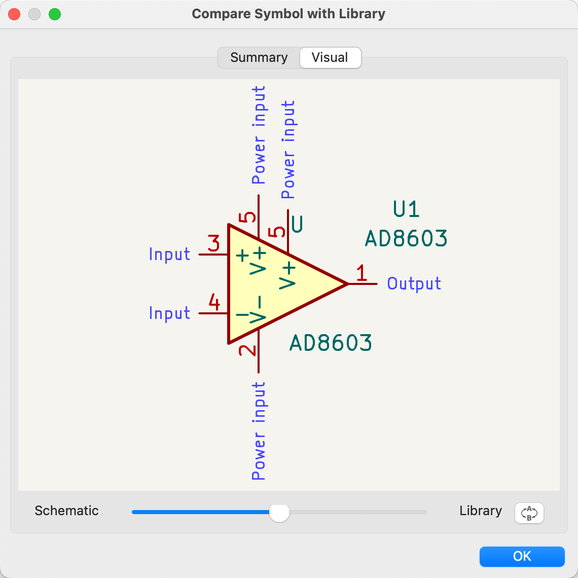 Compare Symbol with Library Visual tab