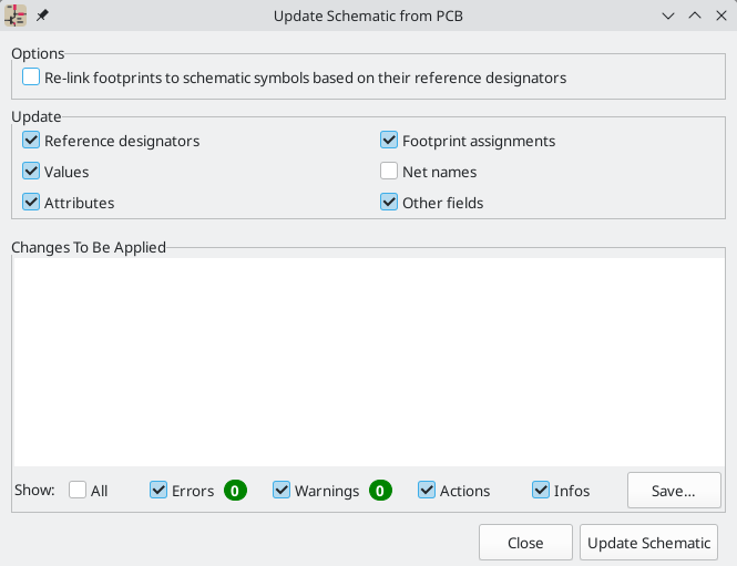 Update schematic from PCB