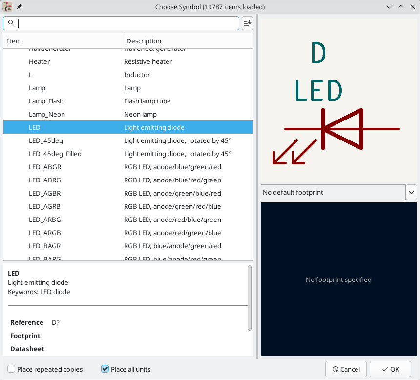 LED Symbol in Choose Symbol Dialog