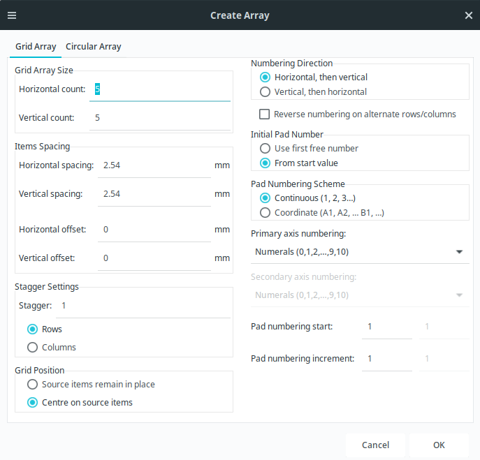 create array pads grid