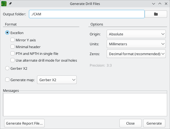 generate drill files dialog