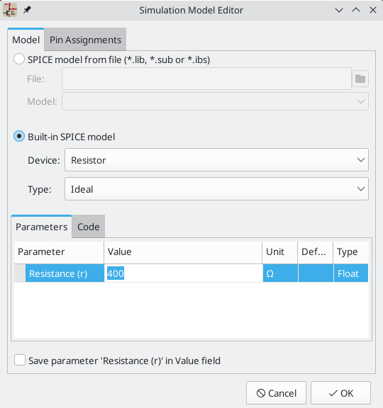 Interface to set-up built-in models