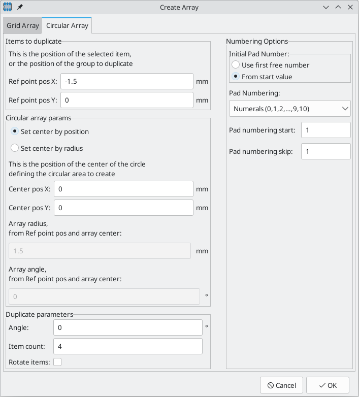 create array pads circular