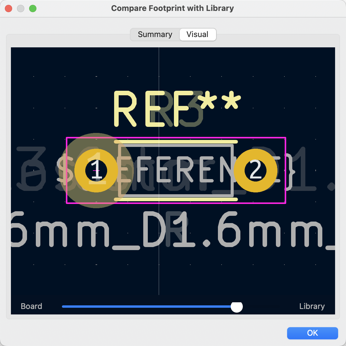 Compare Footprint with Library Visual tab