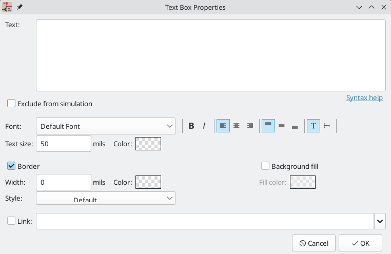 text box properties dialog