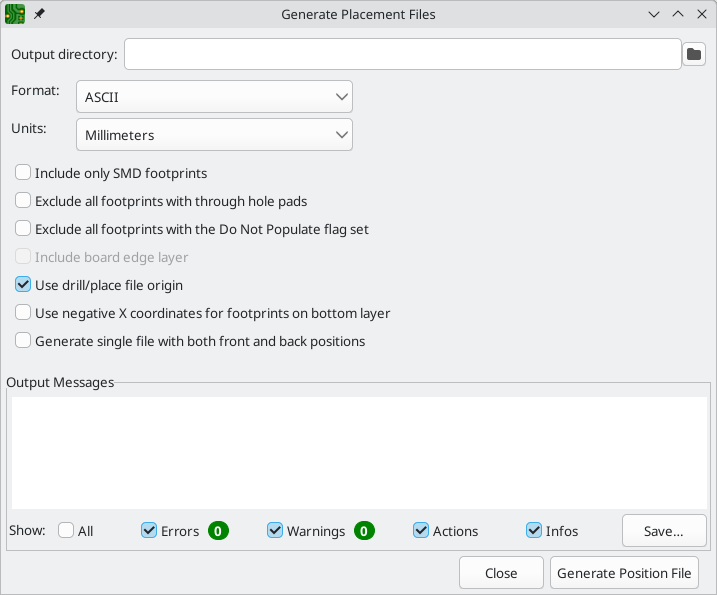 generate placement files dialog