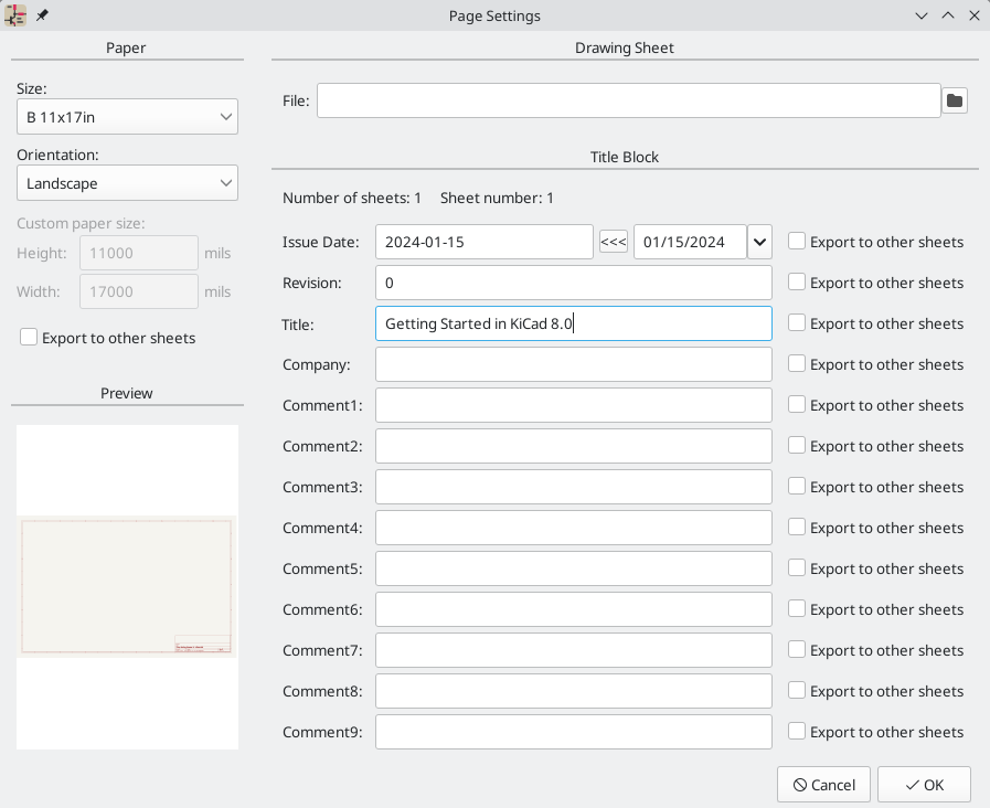 Schematic Page Settings