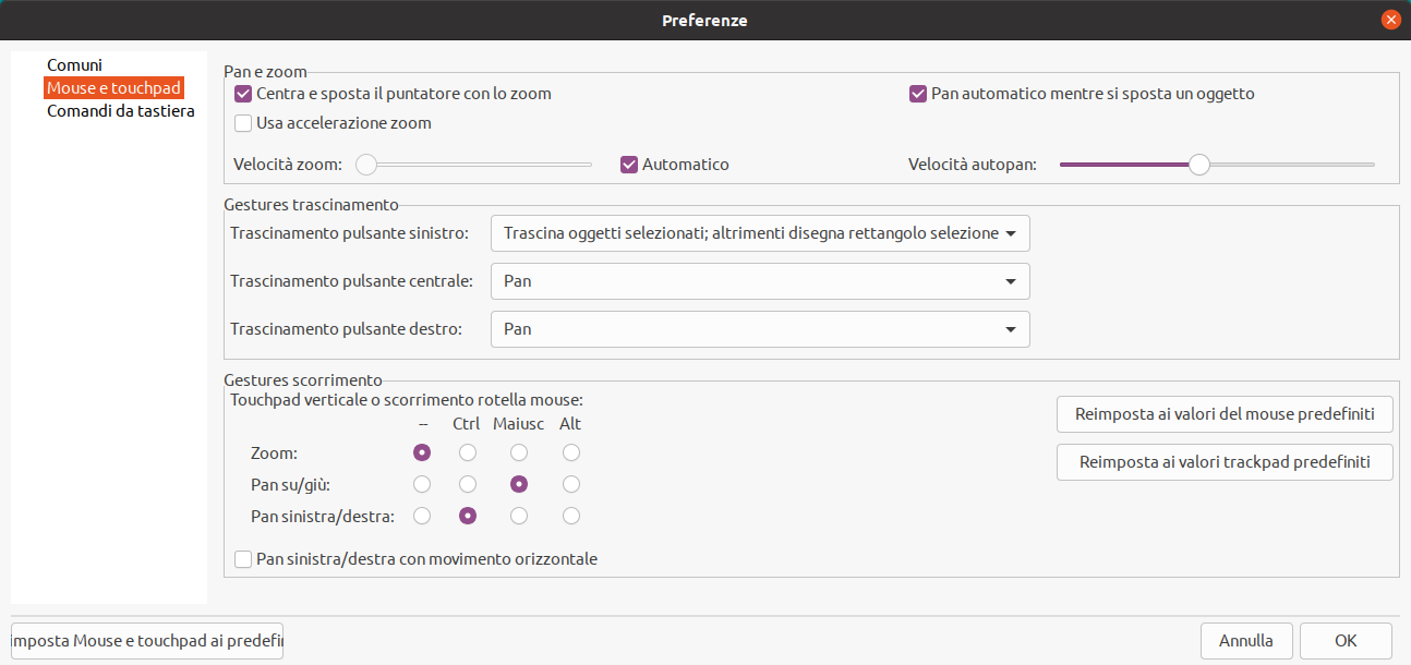 preferences mouse and touchpad