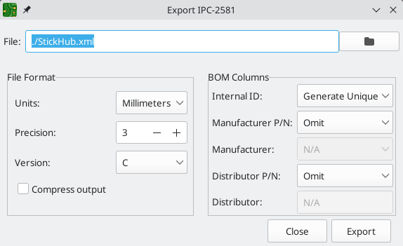 generate ipc 2581 files dialog