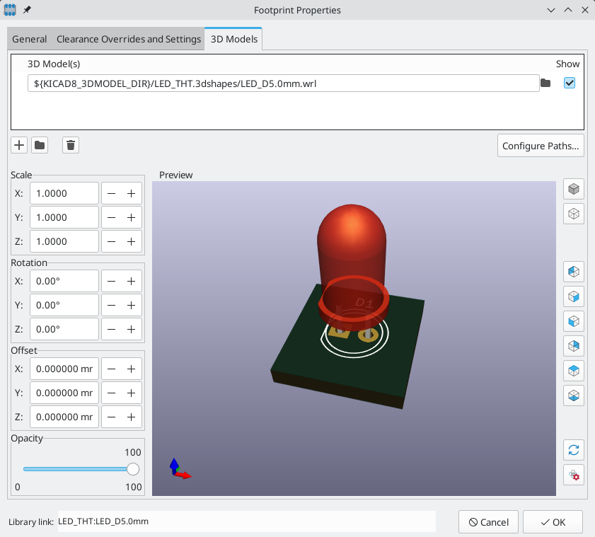 footprint 3D model properties