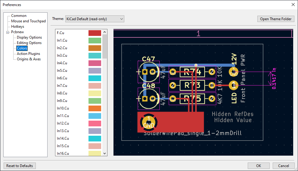 pcbnew preferences colors